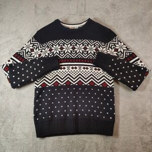 H2H Sweater Mens Small Fair Isle Christmas‎ Snowflake Black  Knit Cabincore